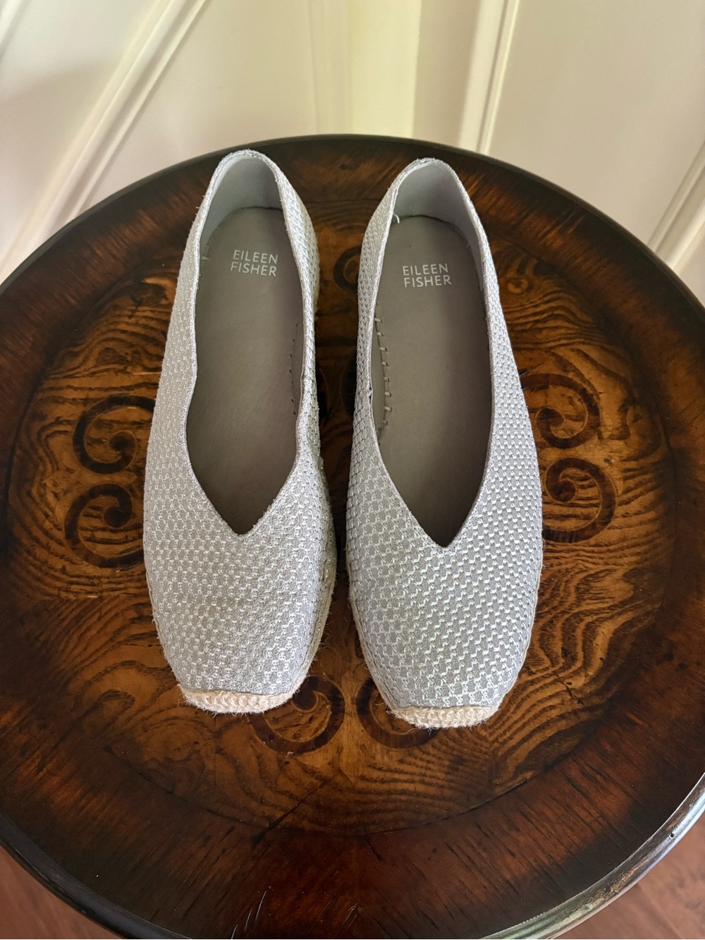 Eileen Fisher Petals Wedge Espadrilles Flats Silver